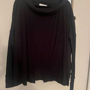 Free People Black Ribbed Cowl Neck Sweater